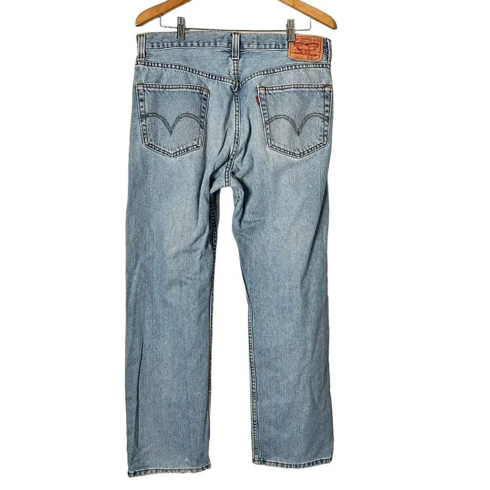 Levis 505 Regular‎ Fit Mens Blue Jeans Size 36 x 32 Distressed Grunge Fray Hem